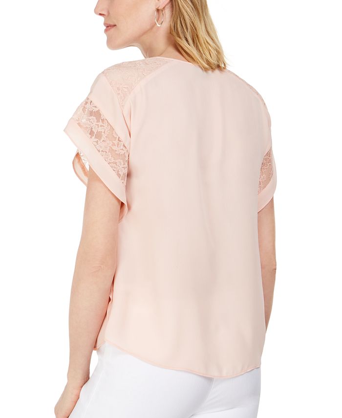 JM Collection Lace-Trim Flutter-Sleeve Top, Created for Macy's - Macy's