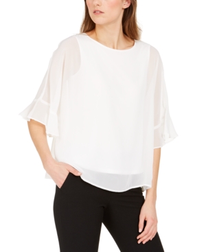 image of Nine West Jewel-Neck Chiffon Blouse