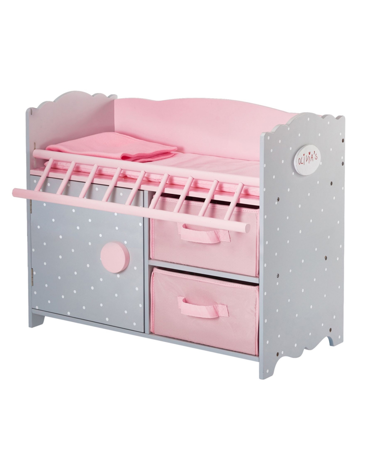 Redbox Kids' Olivia's Little World Polka Dots Princess Baby Doll Crib With Cabinet, Cubby In Grey