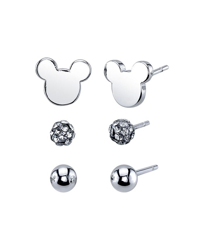 Disney Unwritten Three Pair Silver Plated Mickey Mouse Earring Set with ...