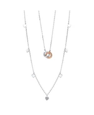 image of Unwritten Two-Tone Fine Plated Silver Circle Layer Necklace with Heart Bead Second Chain