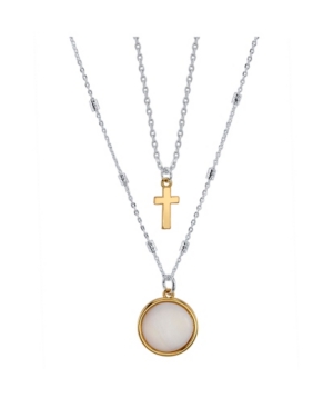 image of Unwritten Two-Tone Fine Plated Silver Mother Of Pearl and Cross Layer Necklace