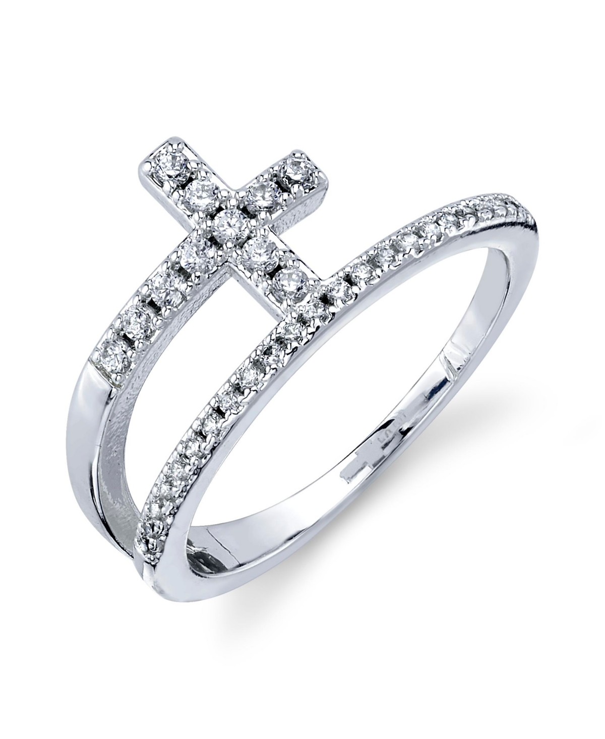 Crystal Cross Bypass Ring in Silver Plate or Gold-Tone - Silver