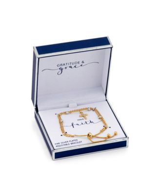 Unwritten - Gold Flash Plated Crystal and Pearl Cross Adjustable Bolo Bracelet