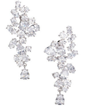 image of Grace Kelly Collection Rhodium Plated Floral Drop Pierced Earring