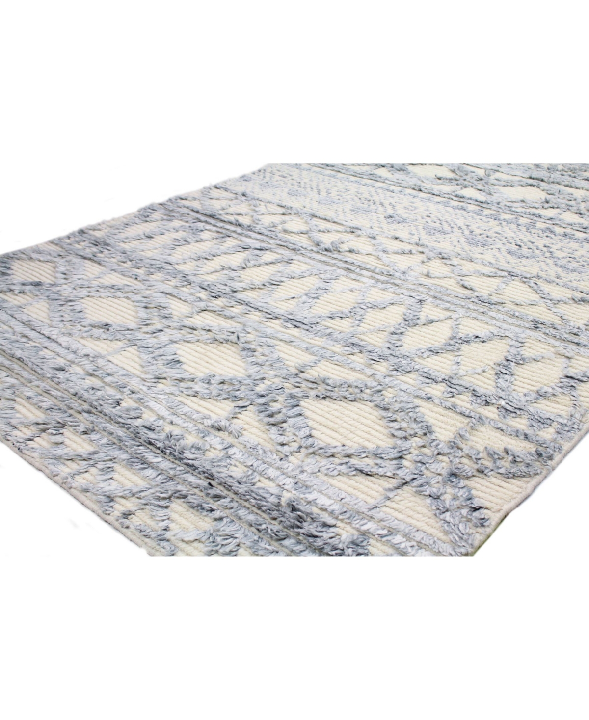 Bb Rugs Natural Wool M133 Ivory and Blue 3'6