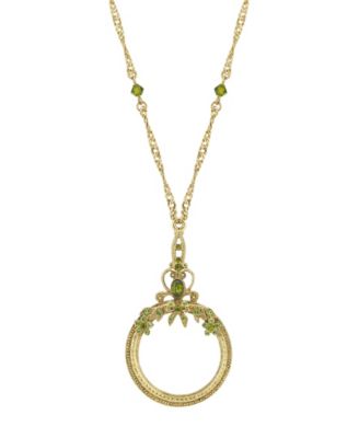 2028 Gold-Tone Green Crystal Magnifying Glass Necklace 12390₽