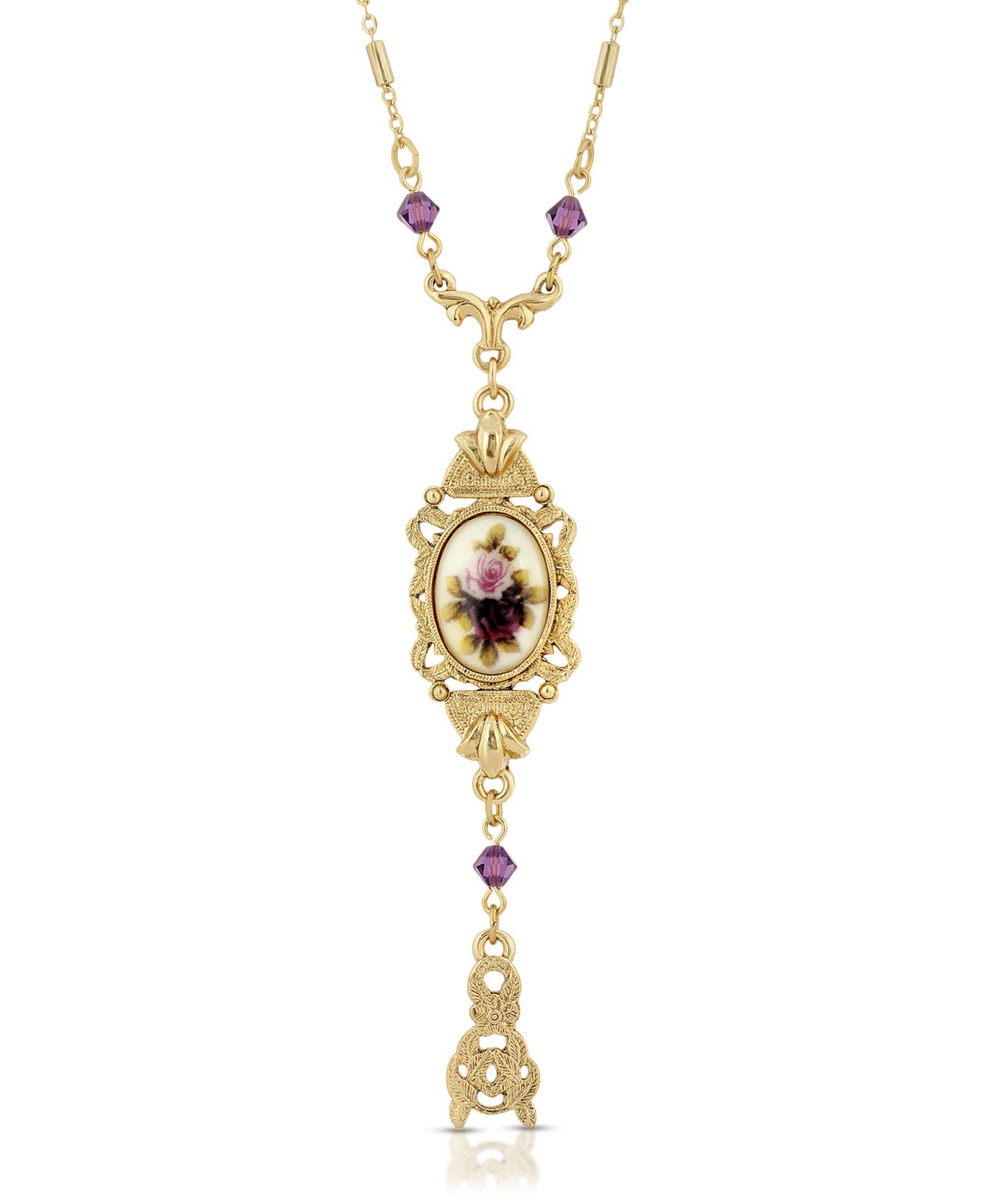 2028 Floral Drop Pendant Necklace In Purple