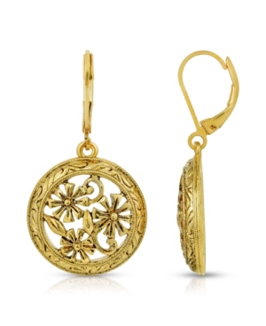 image of 2028 Gold-Tone Dipped Round Floral Drop Earrings