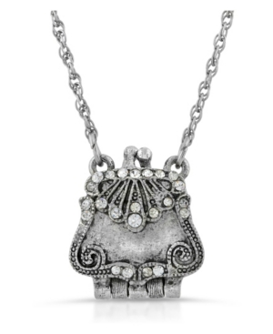 image of 2028 Silver-Tone with Crystal Accents Purse Locket Necklace