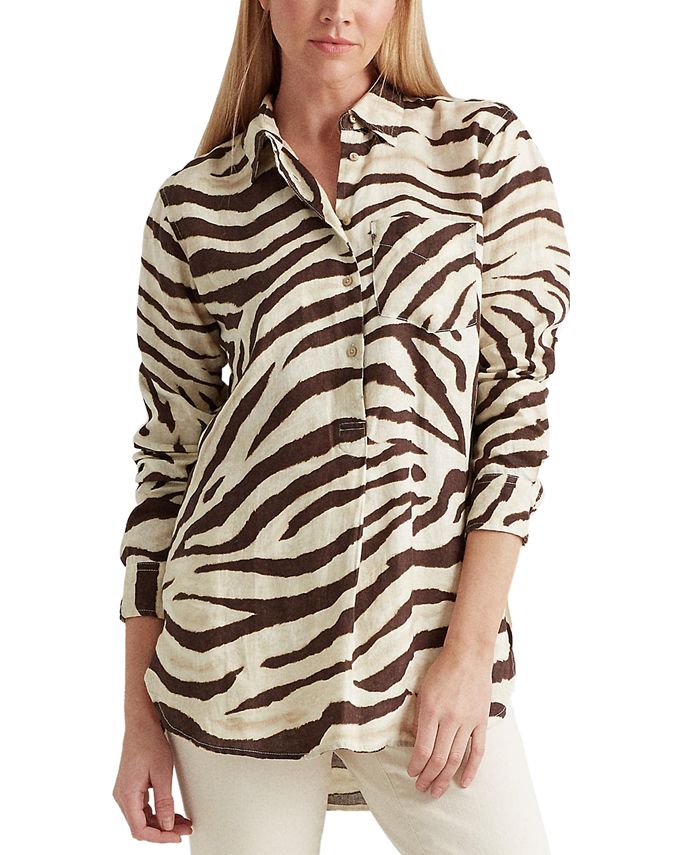 Linen Blend Animal Print Top