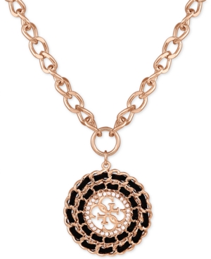 image of Guess Gold-Tone Black Woven Pendant Necklace, 16