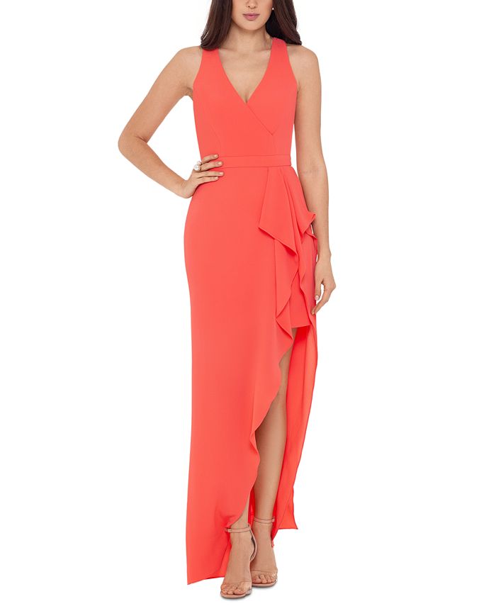 XSCAPE V-Neck Ruffle-Front Gown - Macy's