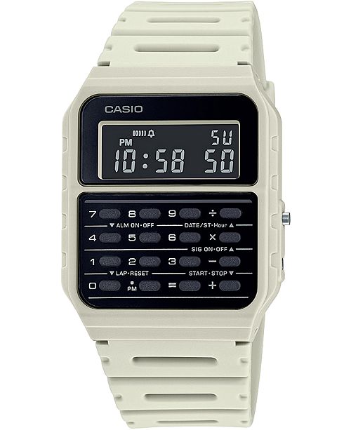 Casio Unisex Digital Calculator White Resin Strap Watch 34 4mm