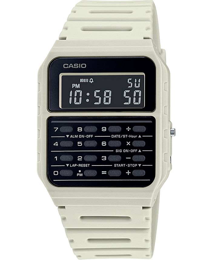 Casio - Unisex Digital Calculator White Resin Strap Watch 34.4mm