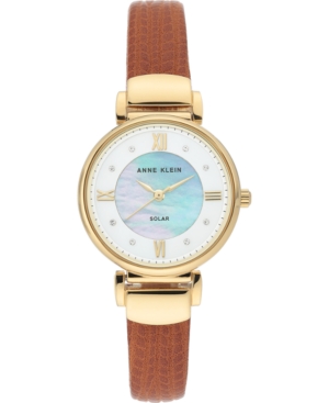 image of Anne Klein Women-s Considered Solar-Powered Honey Brown Vegan Leather Strap Watch 30mm