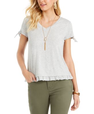 Style & Co - Ruffled-Hem Tie-Sleeve Top