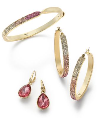 Dkny Gold Tone Pink Ombre Crystal Jewelry Separates In Blue