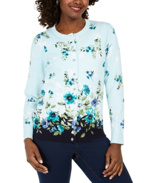 Karen Scott Petite Riverdale Terrace Floral-Print Cardigan Created for Macy's