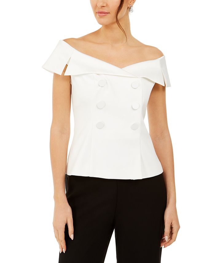Adrianna Papell Off-The-Shoulder Tuxedo Top - Macy's
