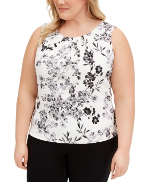 image of Calvin Klein Plus Size Pleated-Neck Top