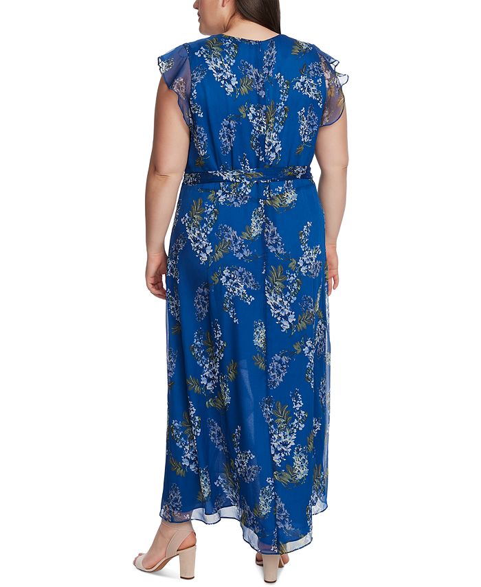 Vince Camuto Women's High Low Floral Flounce Maxi Dress Yellow Size 14