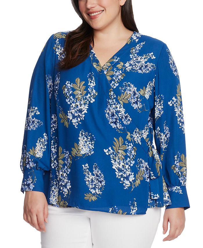 Vince Camuto Plus Size Printed Faux-Wrap Top - Macy's