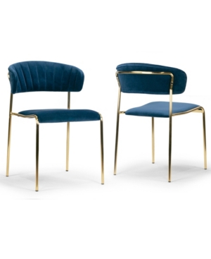 Glamour Home Set Of 2 Andre Velvet Dining Chair With Metal Legs And Decorative Stitching In Blue