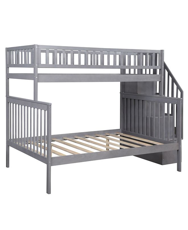 Harper & Bright Designs Twin Over Full Stairway Bunk Bed with Trundle