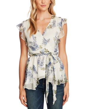 VINCE CAMUTO PRINTED RUFFLED TOP