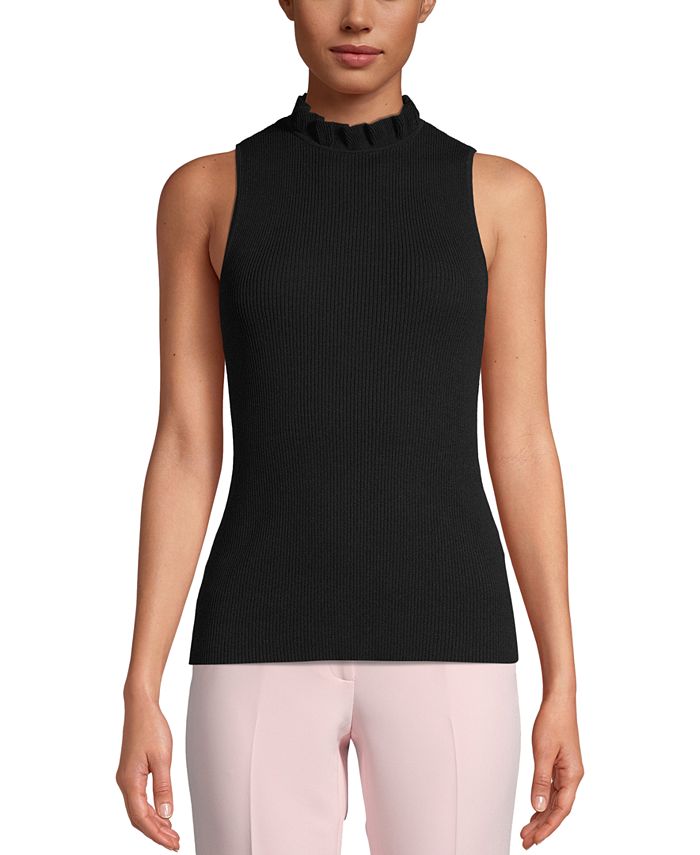 Anne Klein Ribbed Ruffled-Neck Top - Macy's