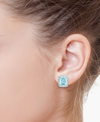 EFFY Collection - Aquamarine (6-3/8 ct. t.w.) & Diamond (3/8 ct. t.w.) Stud Earrings in 14k White Gold
