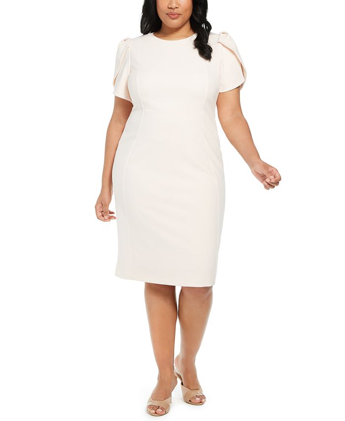 Calvin Klein Plus Size Tulip-Sleeve Sheath Dress u0026 Reviews - Dresses - Plus  Sizes - Macy's calvin klein dresses plus size