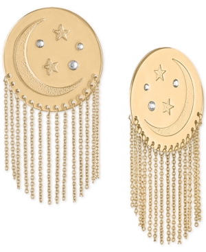 image of Rachel Rachel Roy Gold-Tone Moon & Star Disc Chain Drop Earrings