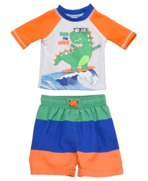 image of Wetsuit Club Infant Boys 2 Piece Rashguard Set Featuring A Surfing Dino Design