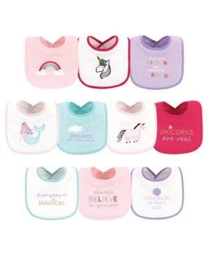Luvable Friends Baby Girls And Boys Unicorns And Mermaids Terry Drooler Bibs With Fiber Filling, Pack Of 10 In Multi