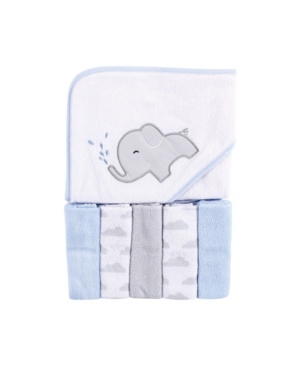 Luvable Friends Baby Girls and Boys Elephant Spray Hooded Towel with 5 Washcloths Pack of 6