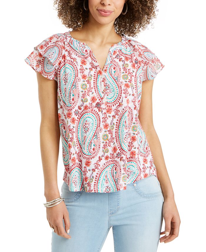 Style & Co Printed Split-Neck Top, Created for Macy's - Macy's