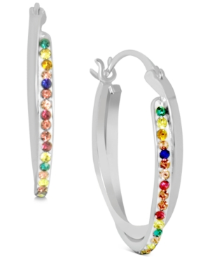 image of Essentials Small Rainbow Crystal Double Hoop Earrings in Fine Silver-Plate