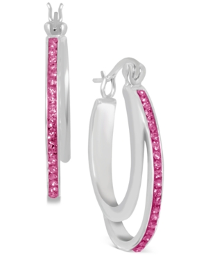 image of Essentials Crystal Double Hoop Earrings in Fine Silver-Plate