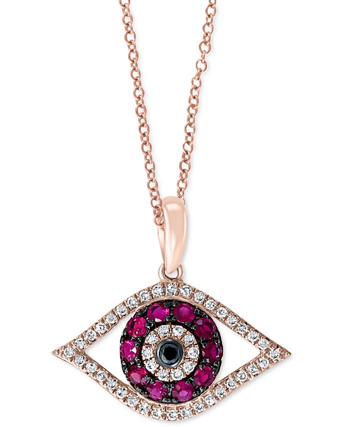EFFY Collection - Ruby (1/4 ct. t.w.) & Diamond (1/8 ct. t.w.) 18" Evil Eye Pendant Necklace in 14k Rose Gold or 14k White Gold
