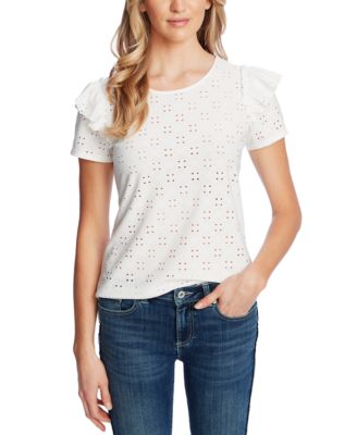 CeCe - Ruffle-Sleeve Eyelet Top