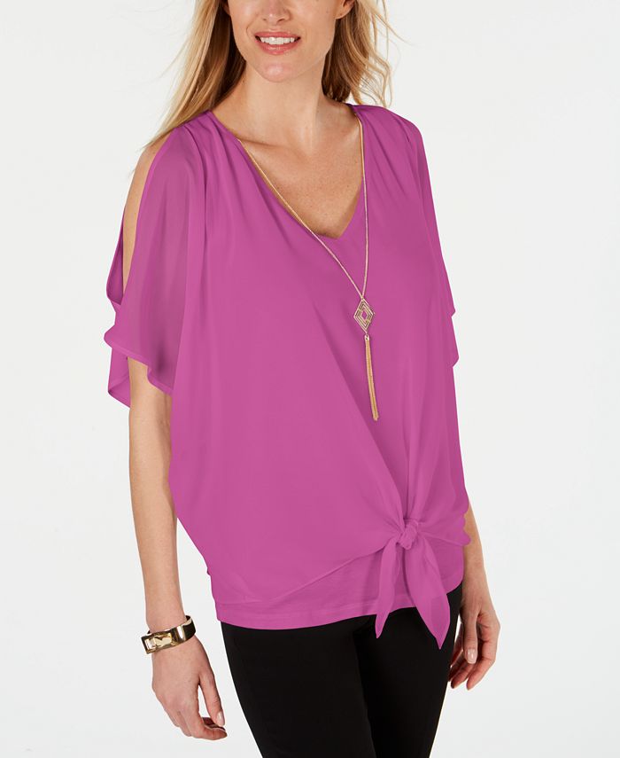 JM Collection Solid Tie-Front Necklace Top, Created for Macy's - Macy's