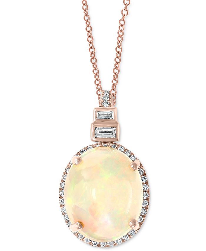 EFFY Collection - Opal (3-1/6 ct. t.w.) & Diamond (1/6 ct. t.w.) 18" Pendant Necklace in 14k Rose Gold