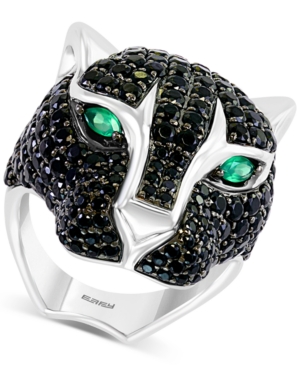 image of Effy Black Spinel (5-7/8 ct. t.w.) & Green Onyx Cat Statement Ring in Sterling Silver