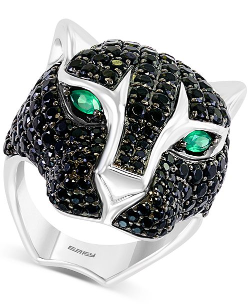 Effy Collection Effy Black Spinel 5 7 8 Ct T W Green Onyx Cat Statement Ring In Sterling Silver Reviews Rings Jewelry Watches Macy S
