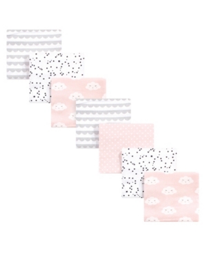 image of Hudson Baby Baby Girls Clouds Flannel Receiving Blankets Bundle, Pack of 7