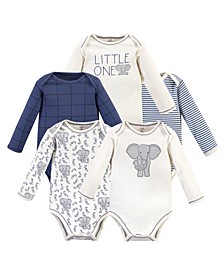 Baby Girls and Boys Elephant Long-Sleeve Bodysuits, Pack of 5