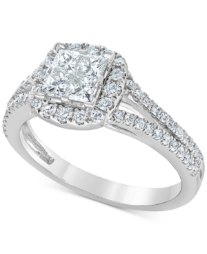 image of Diamond Princess Cluster Halo Engagement Ring (1 ct. t.w.) in 14k White Gold