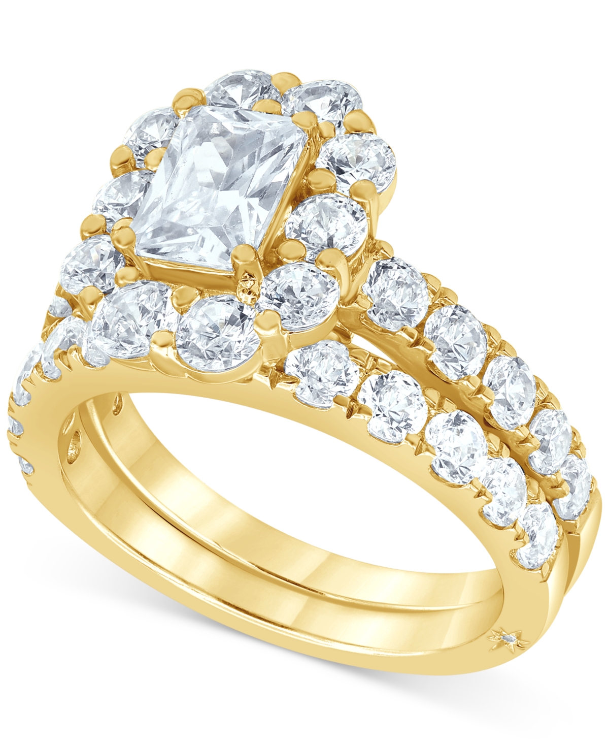 Marchesa Certified Diamond 4 ct. t.w. Emerald Halo Bridal Set in 18k White Yellow or Rose Gold Smart Closet